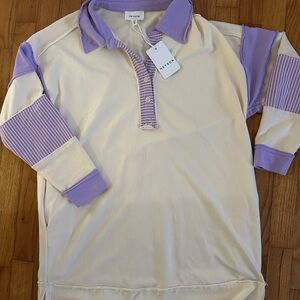 Heyson Lavender & Cream Long-Sleeve Polo dress with pockets